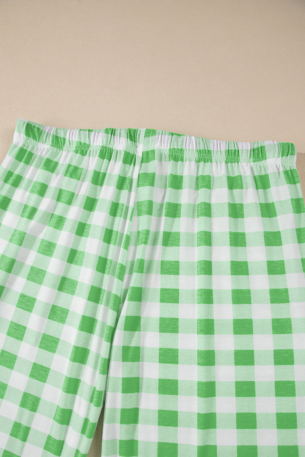 Green Plaid Print Piping Trim Long Sleeve Plus Size Pajama Set